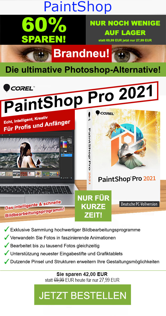 73% SPAREN! - PaintShop Pro 2021 - Verwandeln Sie Ihren PC in ein digitales Fotoatelier!